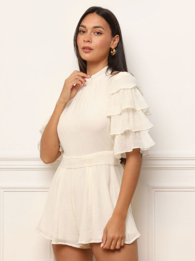 Combi-short à manches volantées écrue