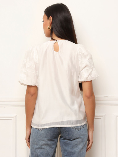 Top à manches bouffantes et motifs floraux