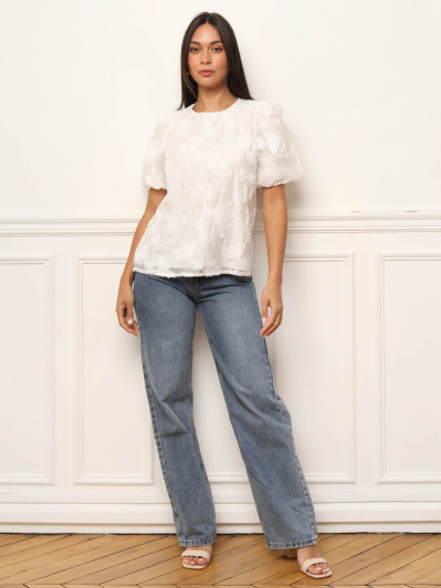 Top à manches bouffantes et motifs floraux