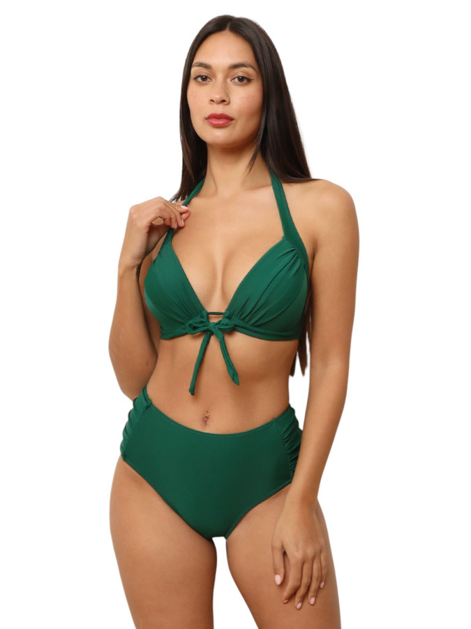 Bikini froncé vert foncé à nœud