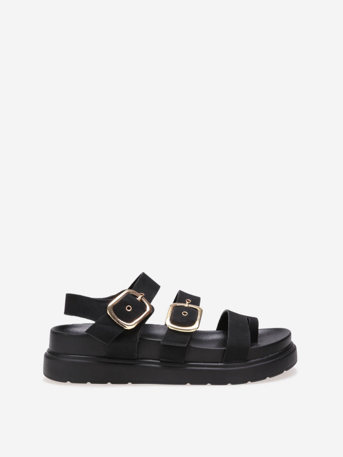 Sandales noires en simili à brides et plateforme