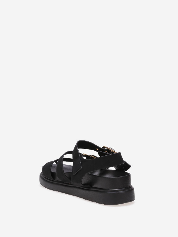 Sandales noires en simili à brides et plateforme