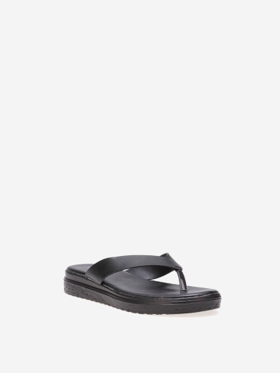 Tongs noires avec plateforme compensée