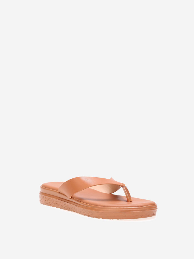 Tongs  camel avec plateforme compensée