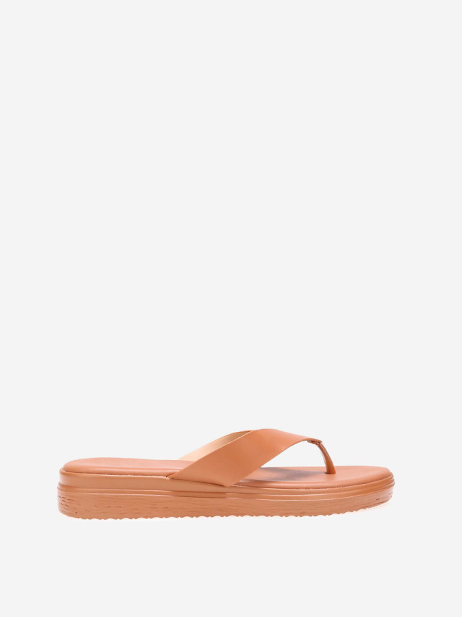 Tongs  camel avec plateforme compensée