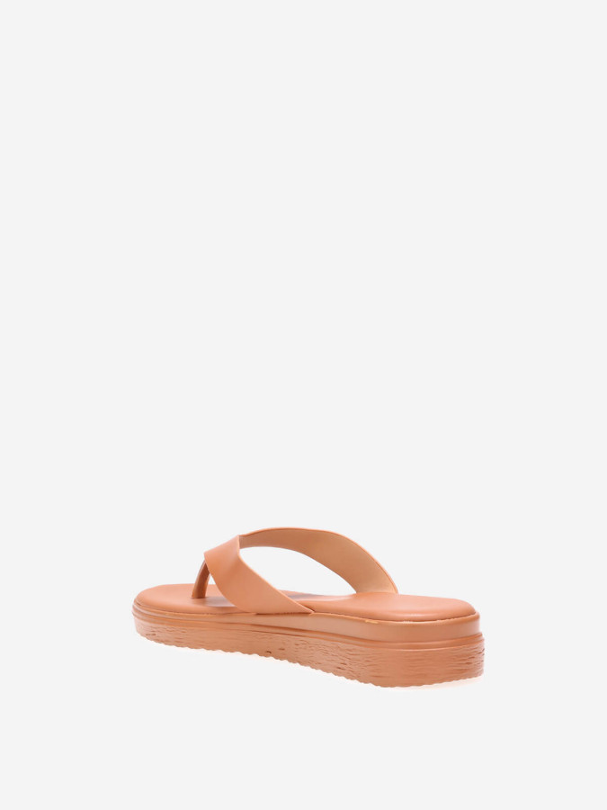 Tongs  camel avec plateforme compensée