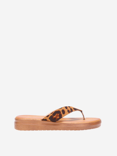 Tongs léopard avec plateforme compensée