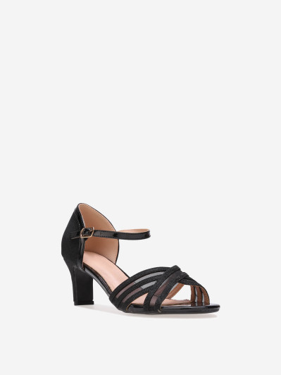 Sandales pailletées noires à petit talon