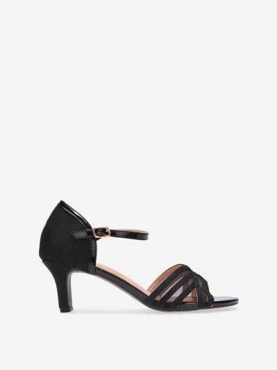 Sandales pailletées noires à petit talon