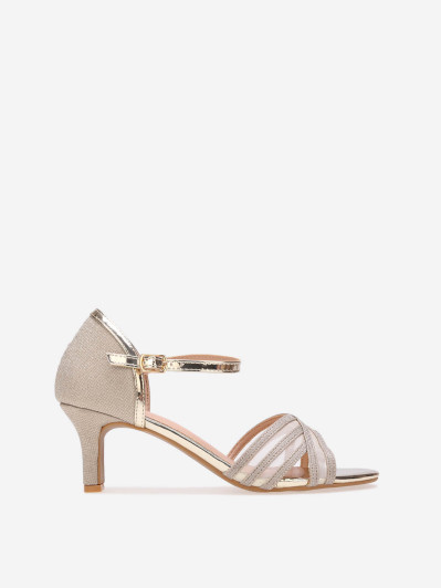 Sandales pailletées dorées à petit talon