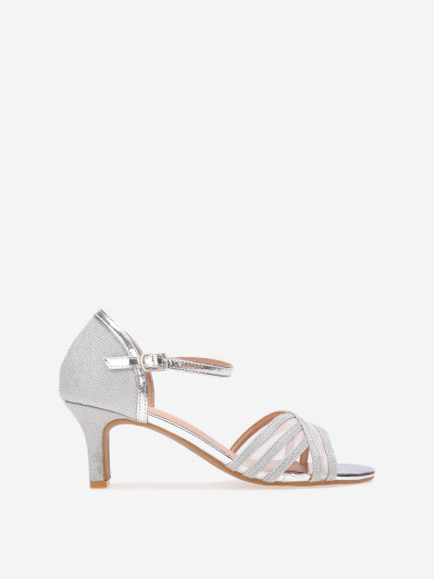 Sandales pailletées argentées  à petit talon
