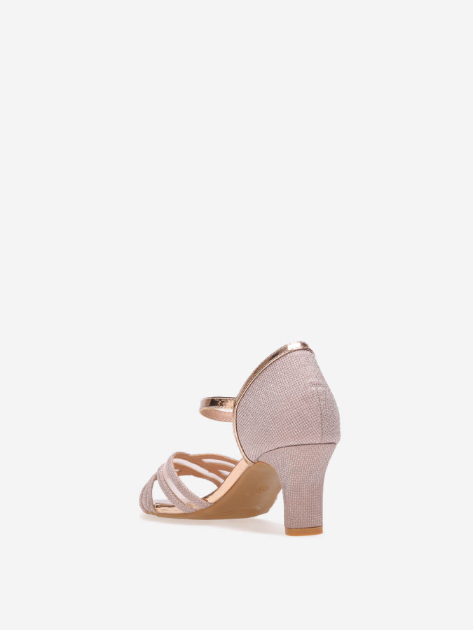 Sandales pailletées dorées rose à petit talon