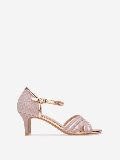 Sandales pailletées dorées rose à petit talon