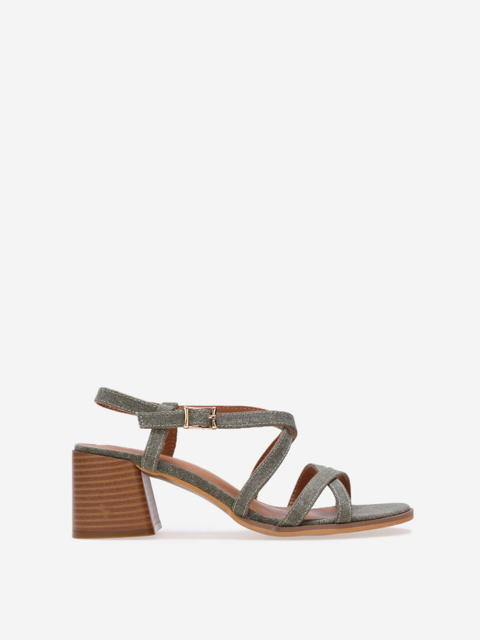 Sandales à talon avec brides en denim kaki