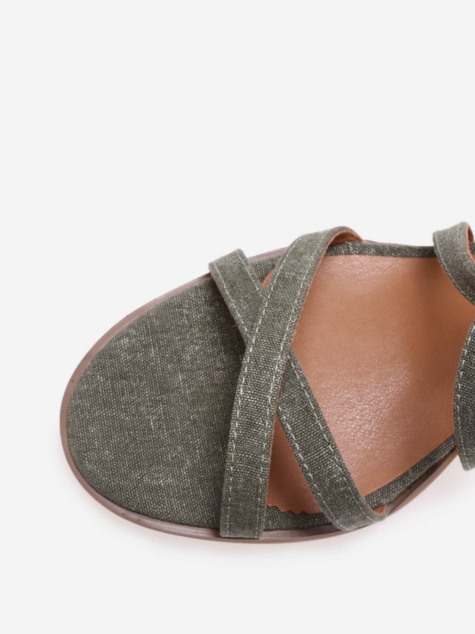 Sandales à talon avec brides en denim kaki