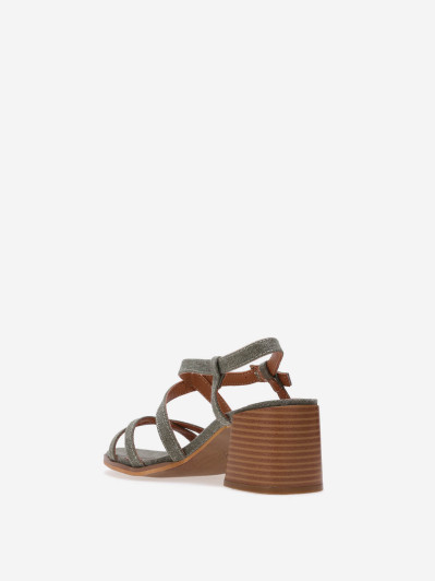 Sandales à talon avec brides en denim kaki