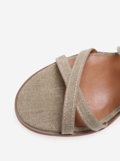 Sandales à talon avec brides en denim taupe