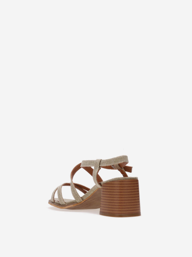Sandales à talon avec brides en denim taupe
