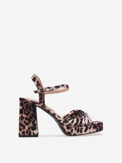 Sandales léopard à talon large et multibrides