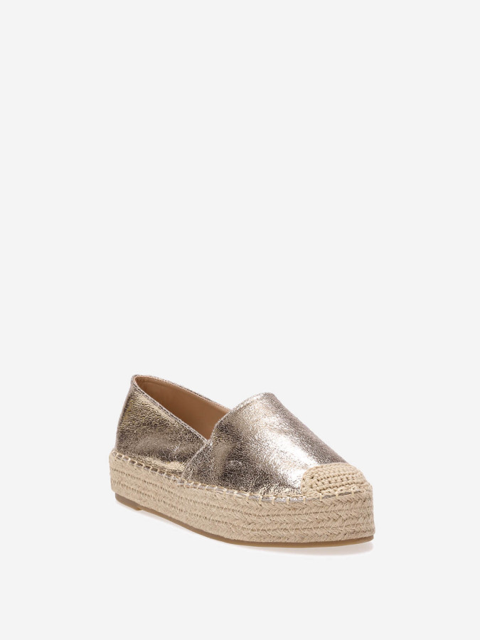 Espadrilles dorées à plateforme tressée