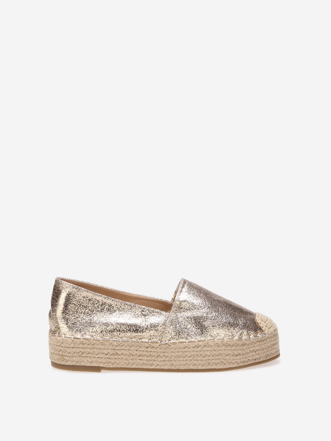Espadrilles dorées à plateforme tressée