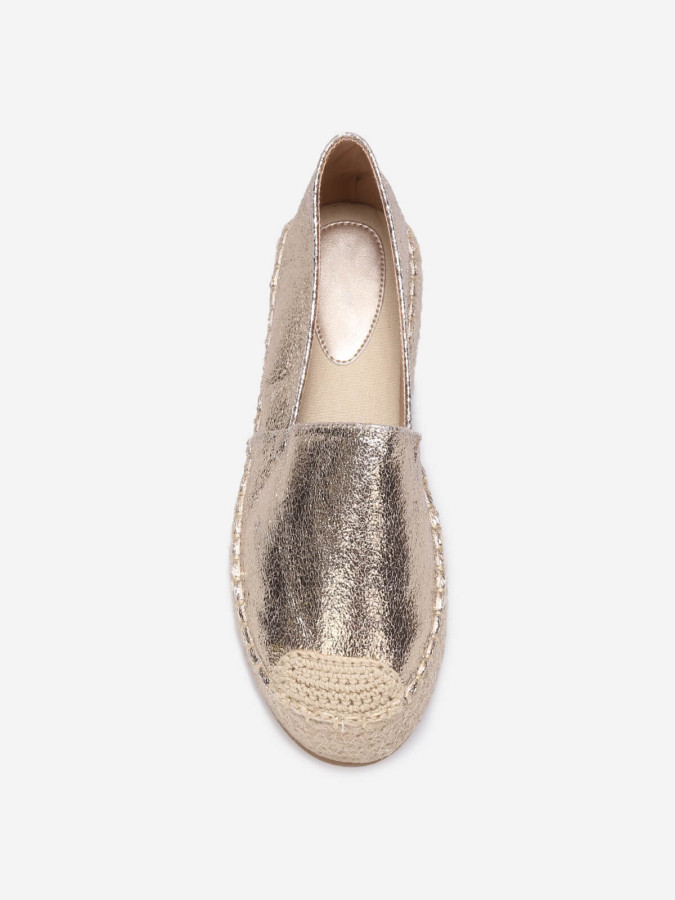 Espadrilles dorées à plateforme tressée