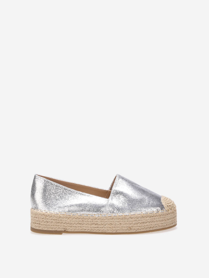 Espadrilles argentées à plateforme tressée