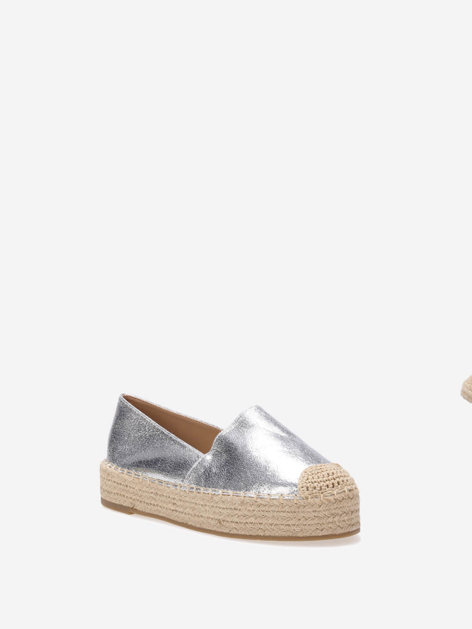 Espadrilles argentées à plateforme tressée