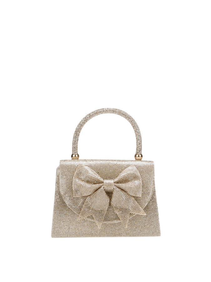 Sac bi-matière doré à strass et nœud