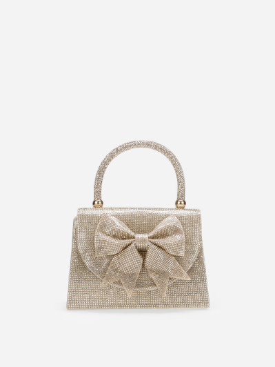 Sac bi-matière doré à strass et nœud