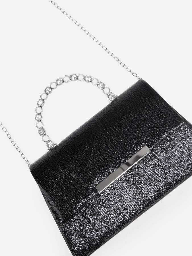 Sac noir texturé avec anse à strass