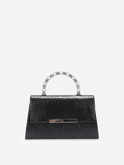 Sac noir texturé avec anse à strass