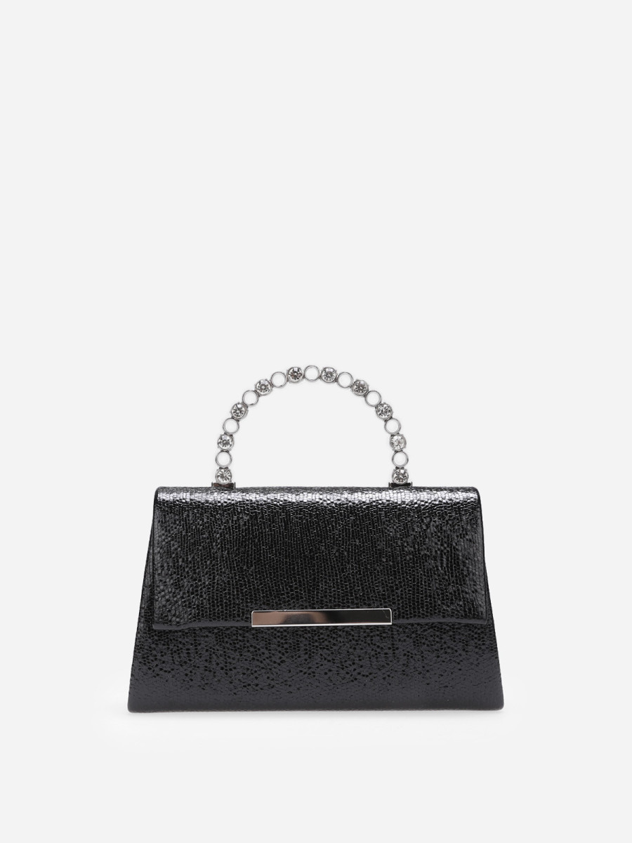 Sac noir texturé avec anse à strass