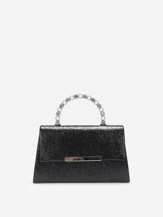 Sac noir texturé avec anse à strass