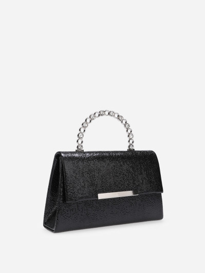 Sac noir texturé avec anse à strass