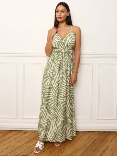Robe fluide à motifs feuilles