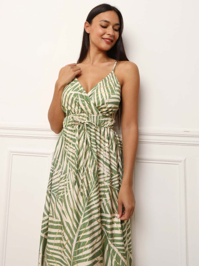 Robe fluide à motifs feuilles