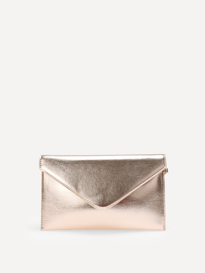 Pochette de soirée forme enveloppe dorée rose