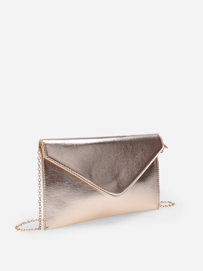 Pochette de soirée forme enveloppe dorée rose