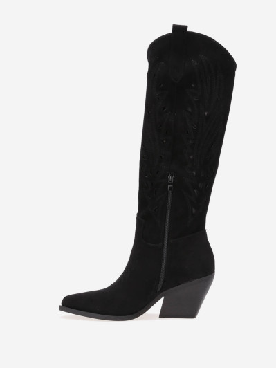 Santiags brodées à motifs ajourés noires