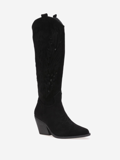 Santiags brodées à motifs ajourés noires