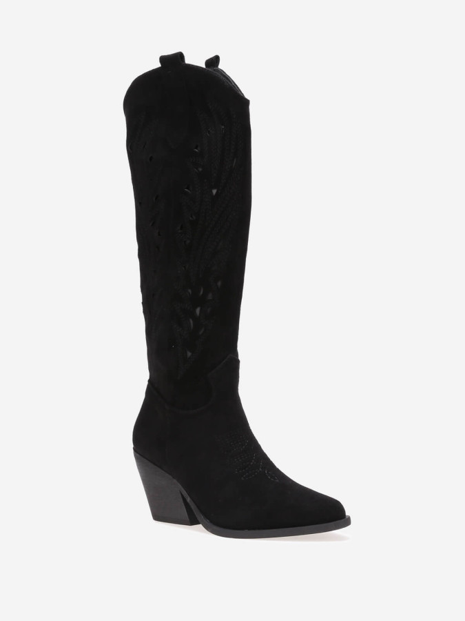 Santiags brodées à motifs ajourés noires