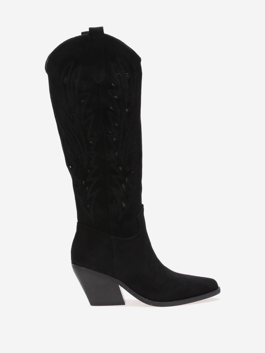 Santiags brodées à motifs ajourés noires
