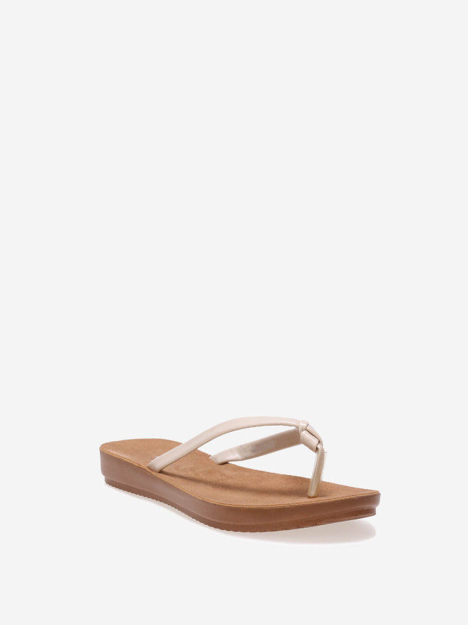 Tongs beiges en simili à petite plateforme