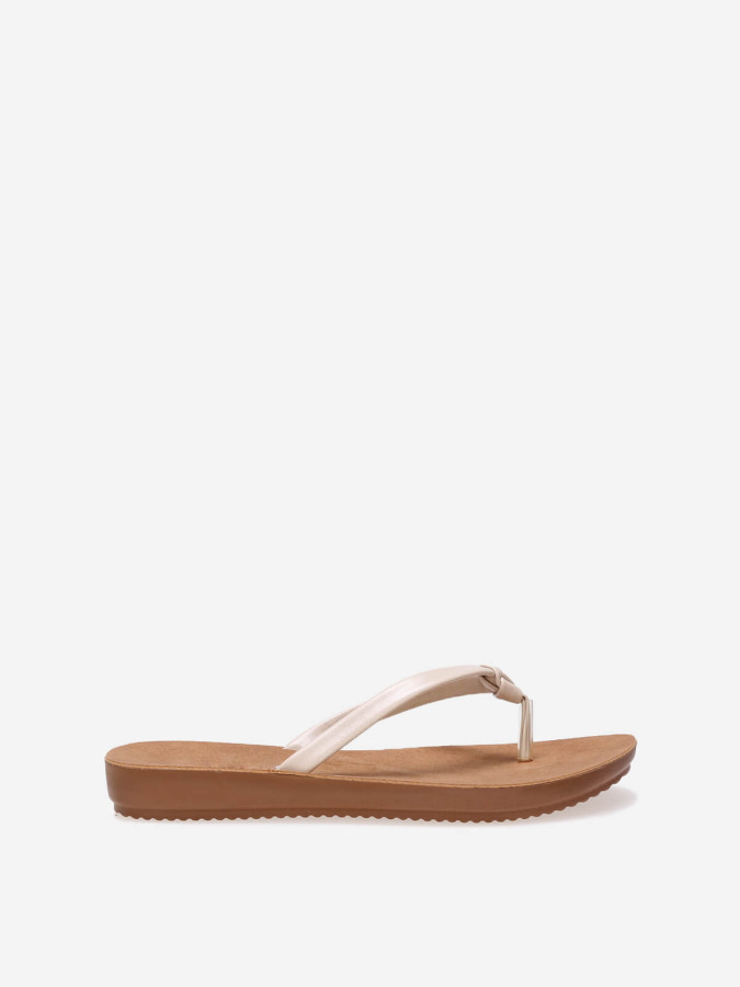 Tongs beiges en simili à petite plateforme