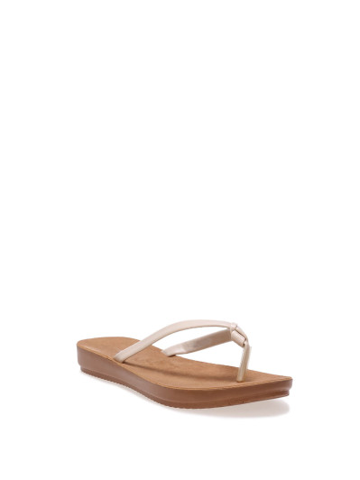 Tongs beiges en simili à petite plateforme