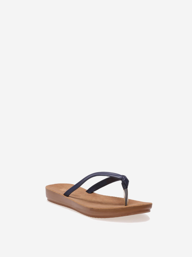 Tongs bleu foncé en simili à petite plateforme