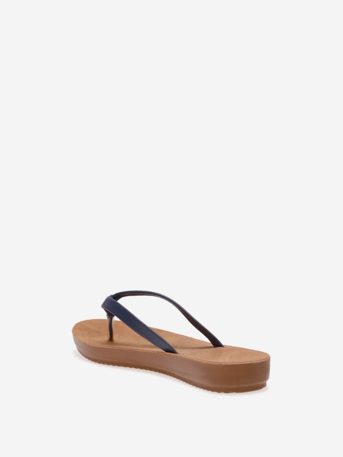 Tongs bleu foncé en simili à petite plateforme