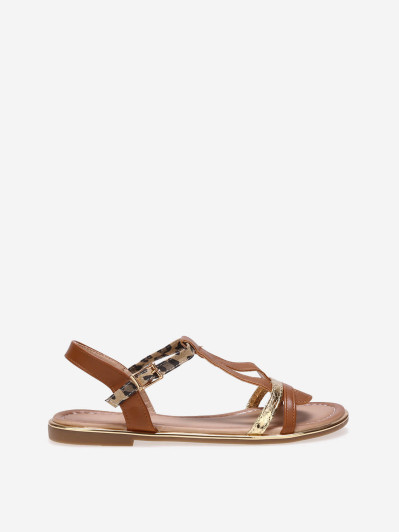 Sandales plates camel avec bride à motif animal