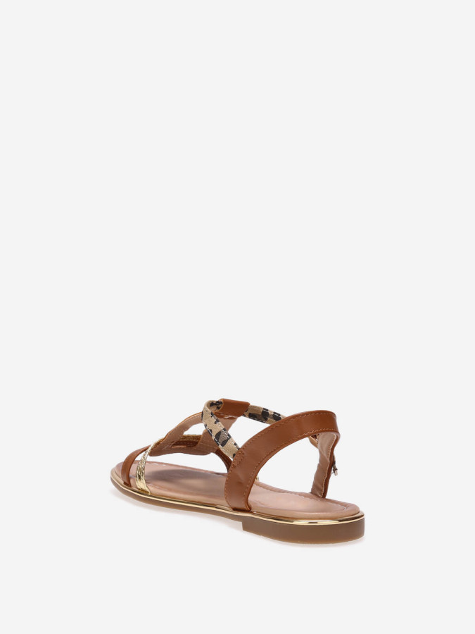 Sandales plates camel avec bride à motif animal